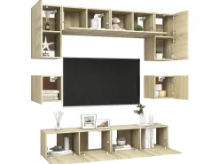 8pcs conjunto de móveis de TV derivados madeira carvalho sonoma PT746160