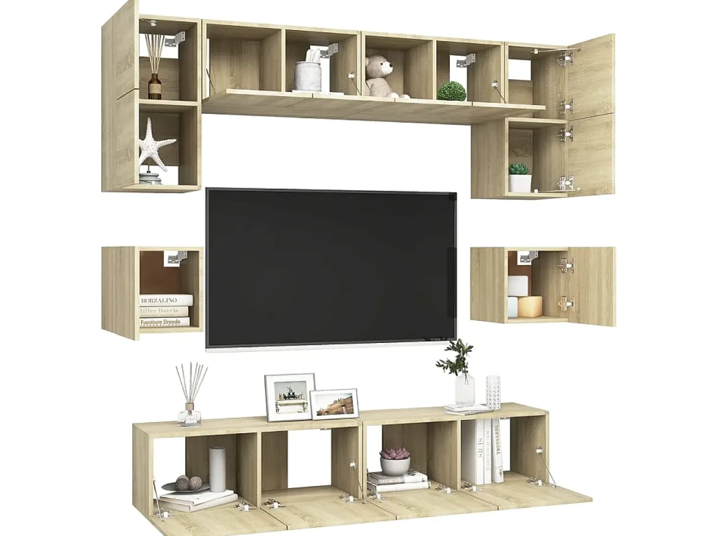 8pcs conjunto de móveis de TV derivados madeira carvalho sonoma PT746160