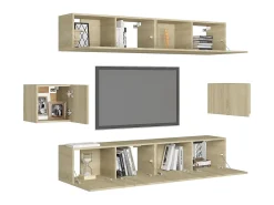 6pcs conjunto de móveis de TV derivados madeira carvalho sonoma PT177607