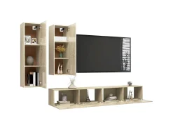 4pcs conjunto de móveis de TV contraplacado cor carvalho sonoma PT794071