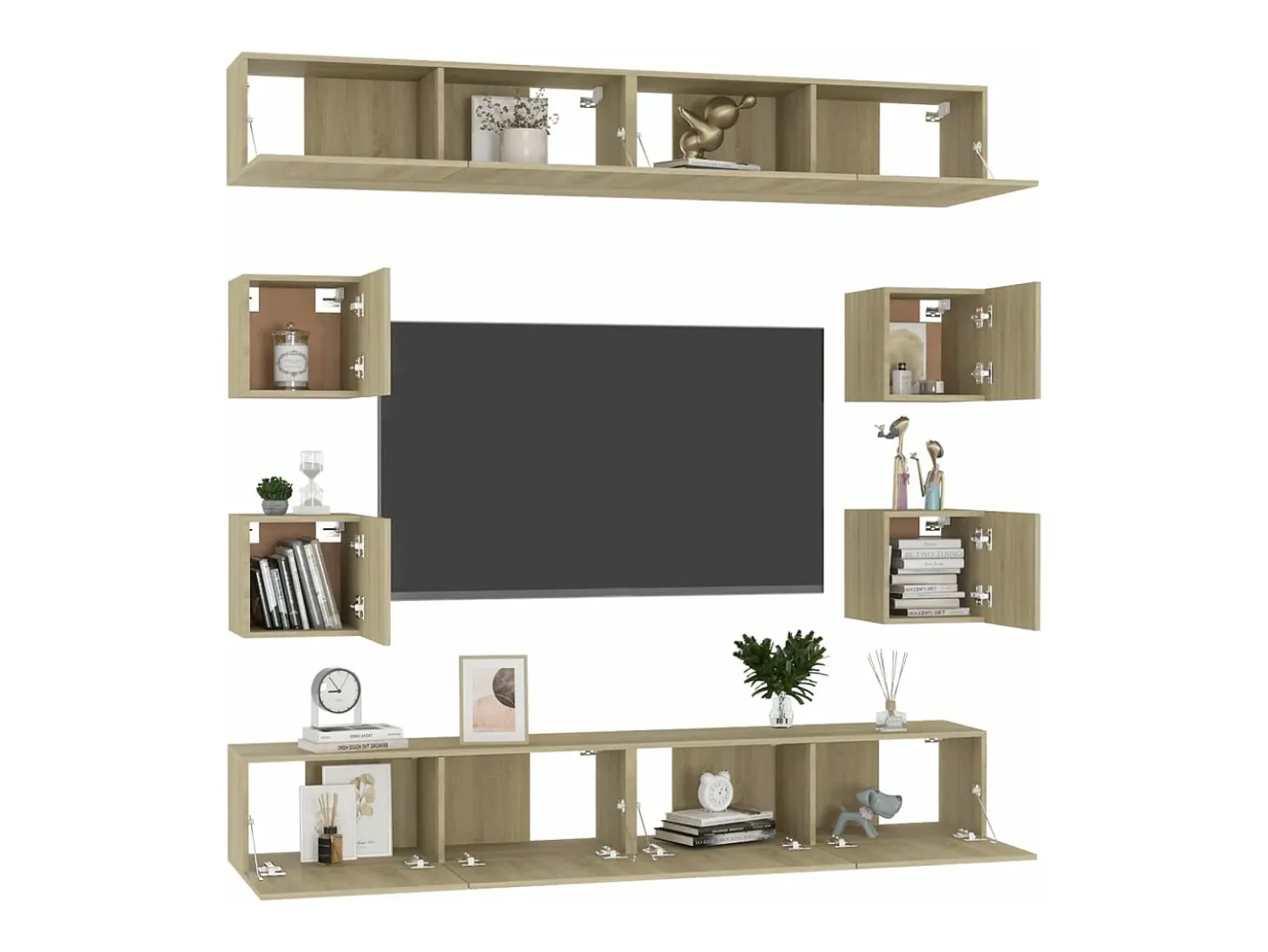 8pcs conjunto móveis de TV derivados de madeira carvalho sonoma PT835231