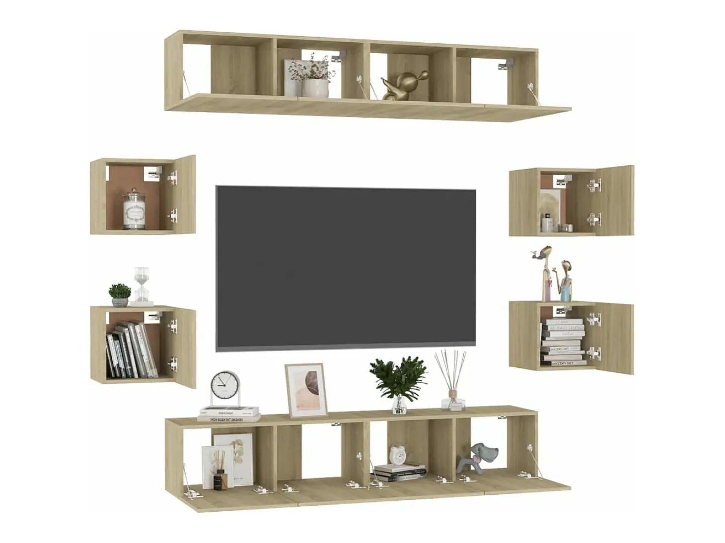 8pcs conjunto móveis de TV derivados de madeira carvalho sonoma PT155473