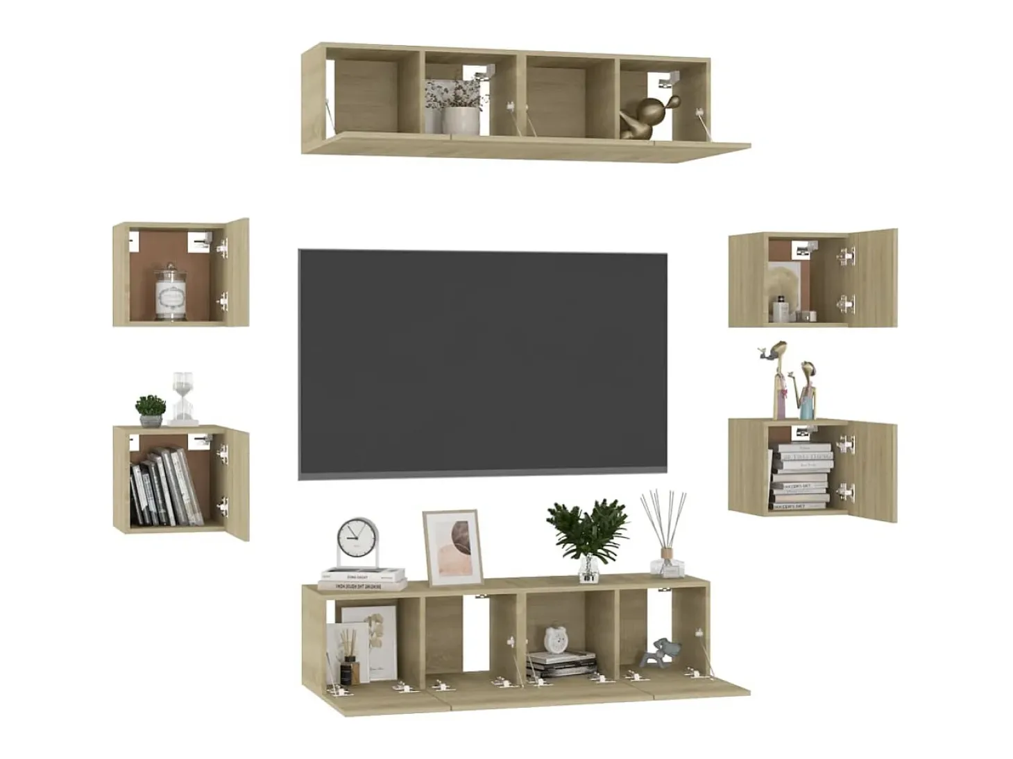 8pcs conjunto móveis de TV derivados de madeira carvalho sonoma PT705861