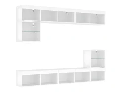 8pcs móveis de parede p/ TV c/ LEDs derivados de madeira branco PT992554