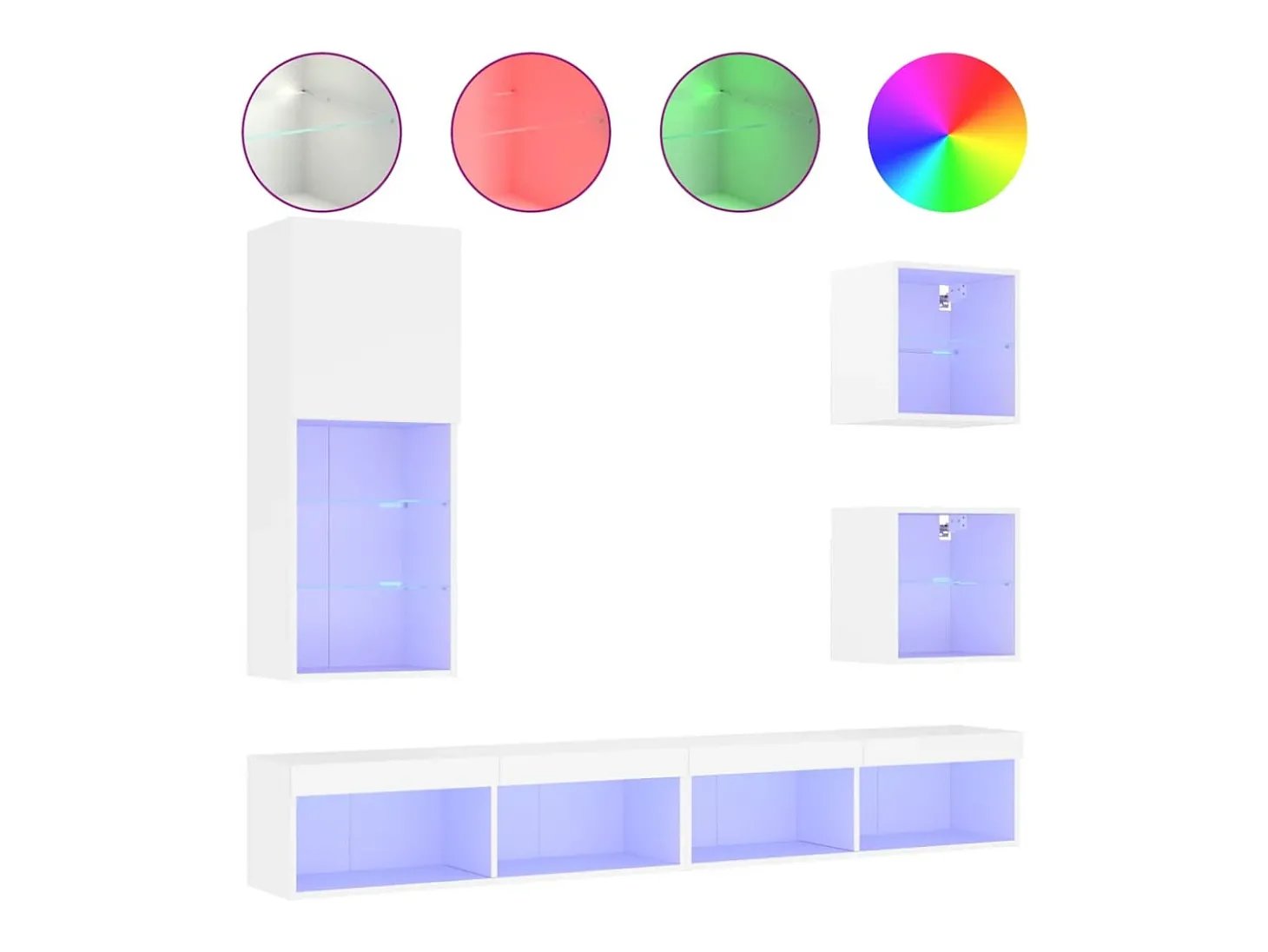 5pcs móveis de parede p/ TV c/ LEDs derivados de madeira branco PT867710
