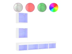 5pcs móveis de parede p/ TV c/ LEDs derivados de madeira branco PT511033