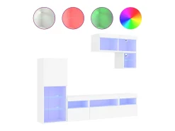6pcs móveis de parede p/ TV c/ LEDs derivados de madeira branco PT192215