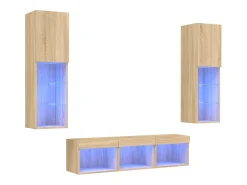 5pcs móveis parede p/ TV c/ LEDs deriv. madeira carvalho sonoma PT621922