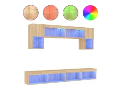 6pcs móveis parede p/ TV c/ LEDs deriv. madeira carvalho sonoma PT775308