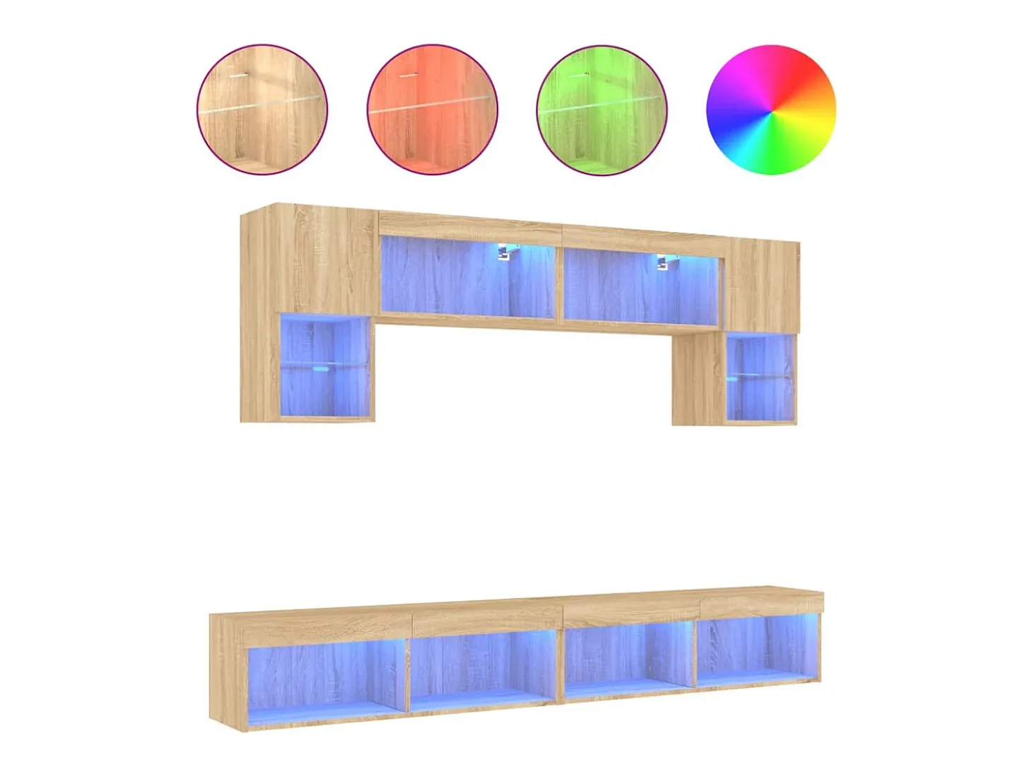 6pcs móveis parede p/ TV c/ LEDs deriv. madeira carvalho sonoma PT775308