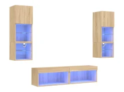 6pcs móveis parede p/ TV c/ LEDs deriv. madeira carvalho sonoma PT955586