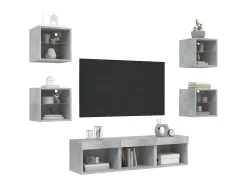 7pcs móveis parede p/ TV c/ LEDs deriv. madeira cinza cimento PT515811