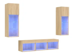 5pcs móveis parede p/ TV c/ LEDs deriv. madeira carvalho sonoma PT651318