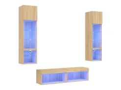 6pcs móveis parede p/ TV c/ LEDs deriv. madeira carvalho sonoma PT996759