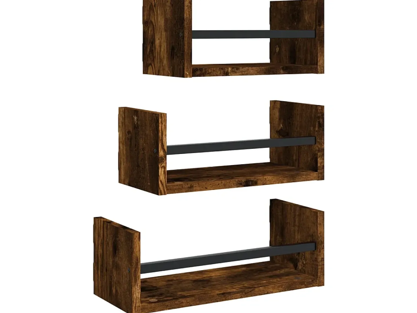 3pcs prateleiras parede c/ barras deriv.madeira carvalho fumado PT834993