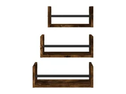 3pcs prateleiras parede c/ barras deriv.madeira carvalho fumado PT834993
