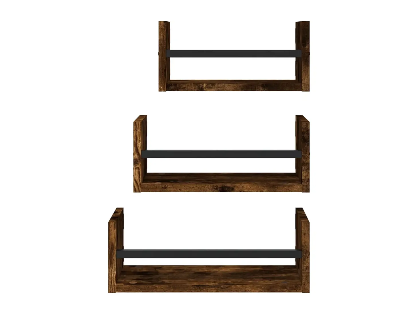 3pcs prateleiras parede c/ barras deriv.madeira carvalho fumado PT834993