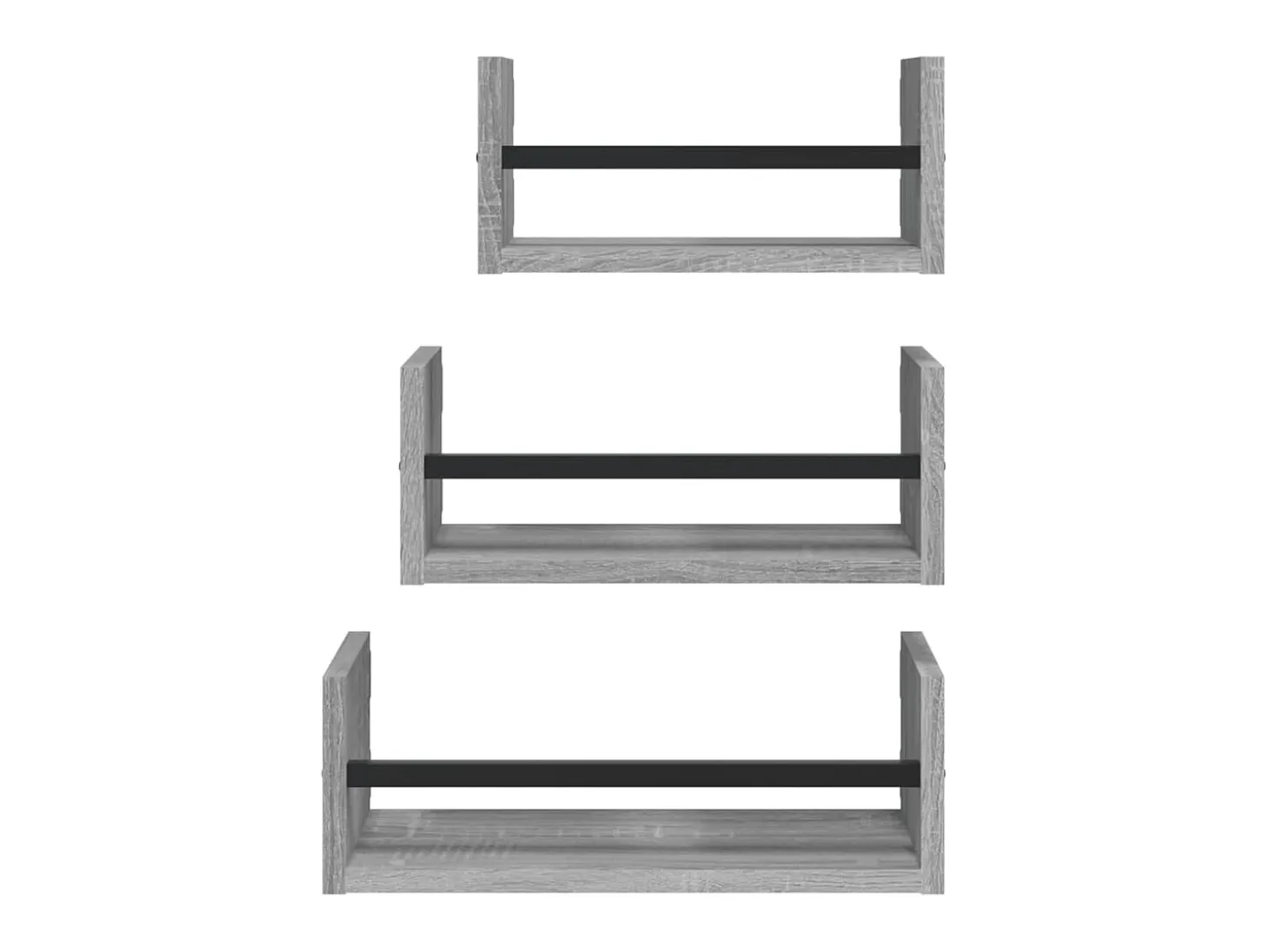 3pcs prateleiras parede c/ barras deriv. madeira cinza sonoma PT660218