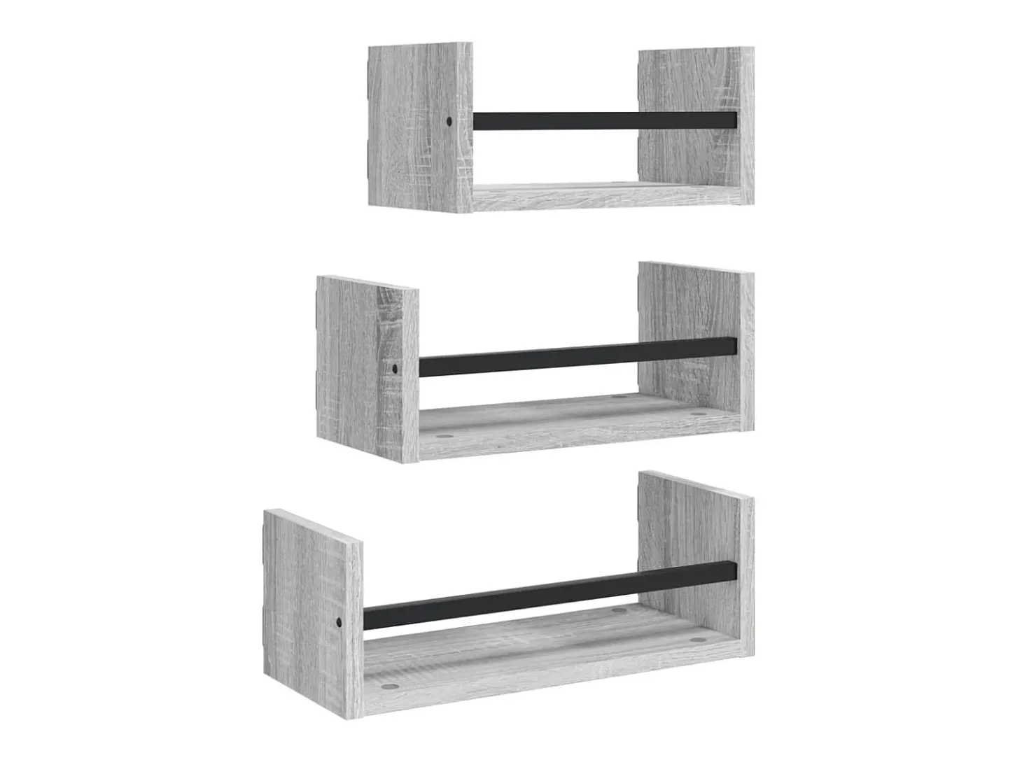3pcs prateleiras parede c/ barras deriv. madeira cinza sonoma PT660218