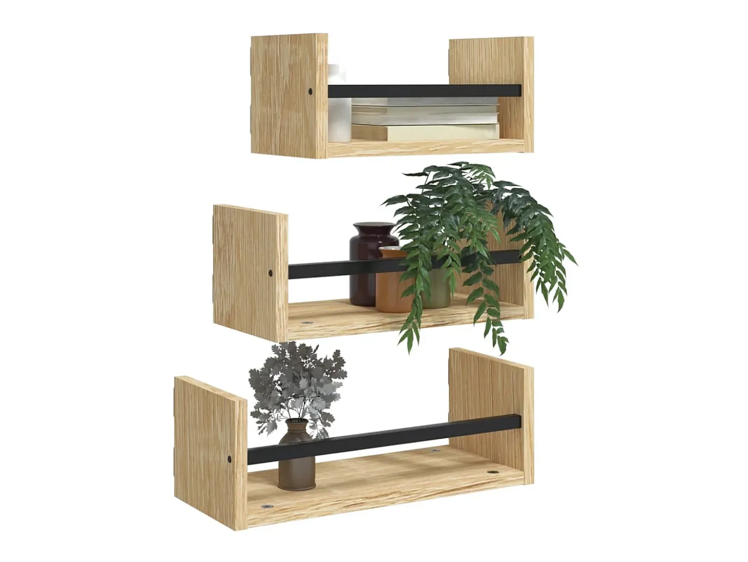 3pcs prateleiras parede c/ barras deriv.madeira carvalho sonoma PT427762
