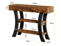 Pequena mesa de apoio de 105 cm para o hall, mesa de sofá rústica com 3 níveis