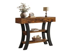 Pequena mesa de apoio de 105 cm para o hall, mesa de sofá rústica com 3 níveis