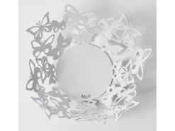 Pequena peça central Farfalloso Ø31 cm em mármore branco ferro perfurado Design moderno com borboletas elegante decoração de mesa Made in Italy