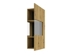 Pequena vitrine suspensa com 1 porta parcialmente envidraçada da coleção EVA. Cor carvalho e preto.
