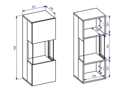 Pequena vitrine suspensa com 1 porta parcialmente envidraçada da coleção EVA. Cor branca e carvalho.