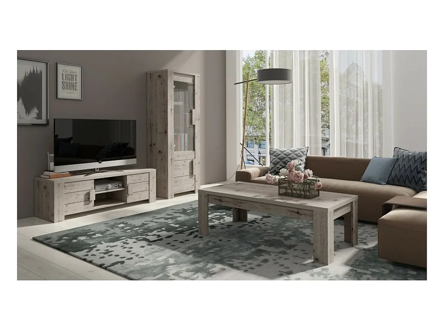 Petite vitrine LYON 2 portes - chêne wellington - 72 x 195 x 47 cm