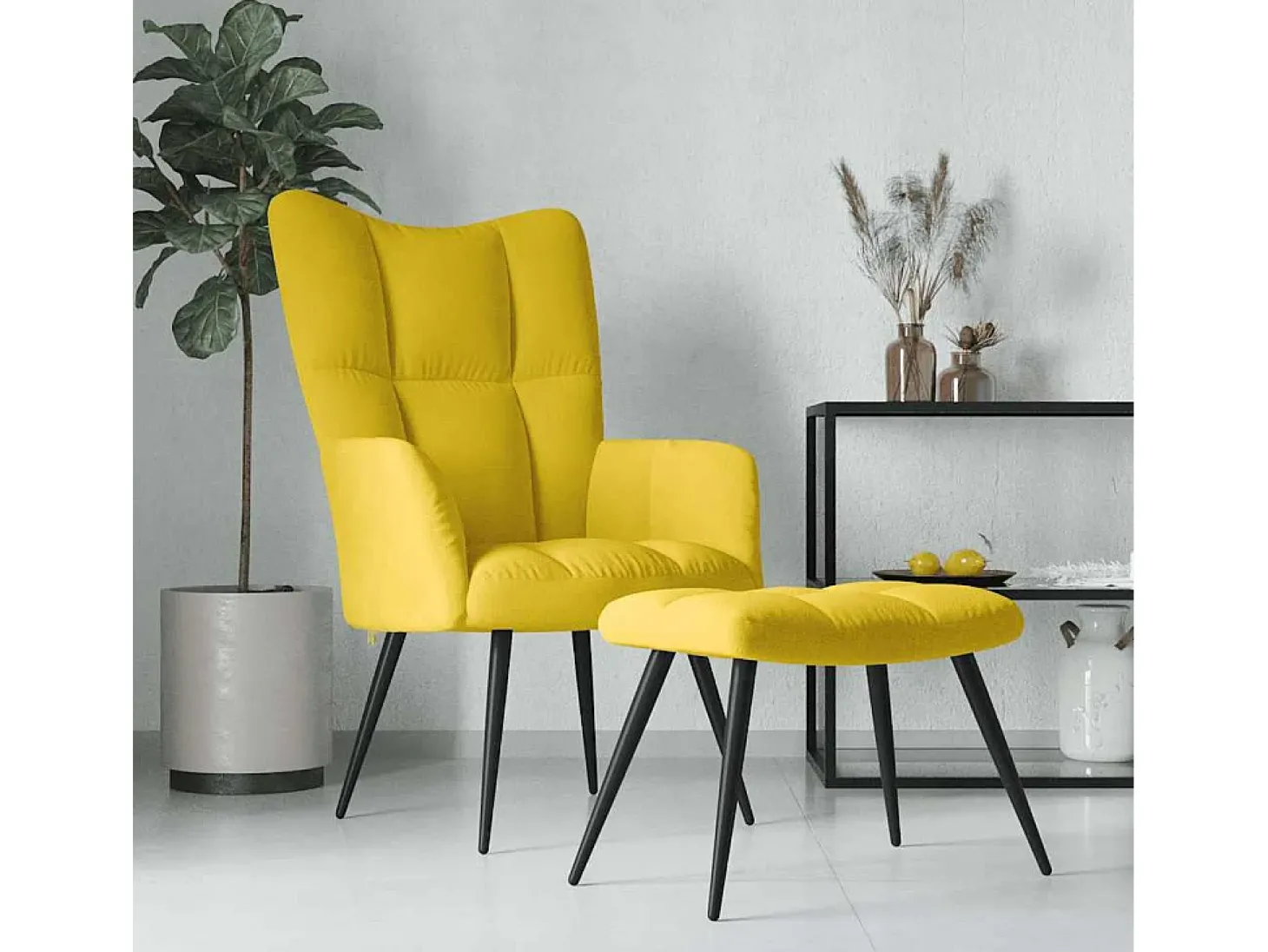 Poltrona | Cadeira de Sala | Cadeira Relaxante com Banco Veludo Amarelo Mostarda SHL340065