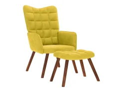 Poltrona | Cadeira de Sala | Cadeira Relaxante com Banco em Veludo Amarelo SHL478825