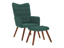 Poltrona | Cadeira de Sala | Cadeira Relaxante com Banco em Veludo Verde Escuro SHL71765