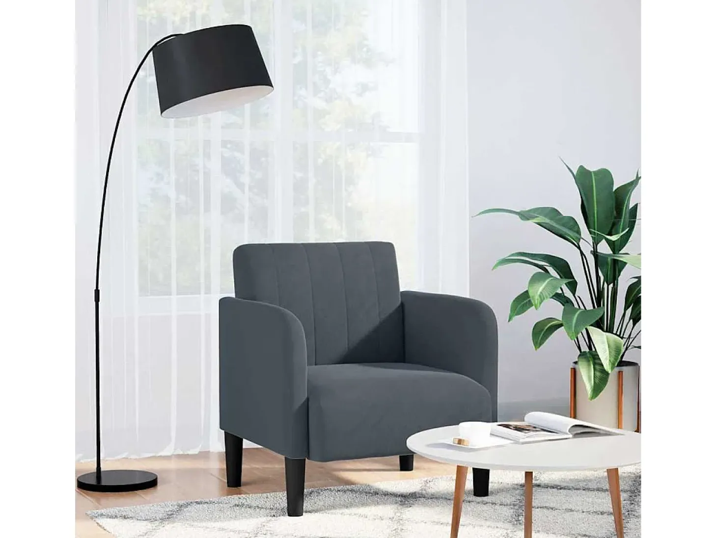 Poltrona | Cadeira Relax com apoio de braços 54 cm veludo cinzento-escuro SHL805872