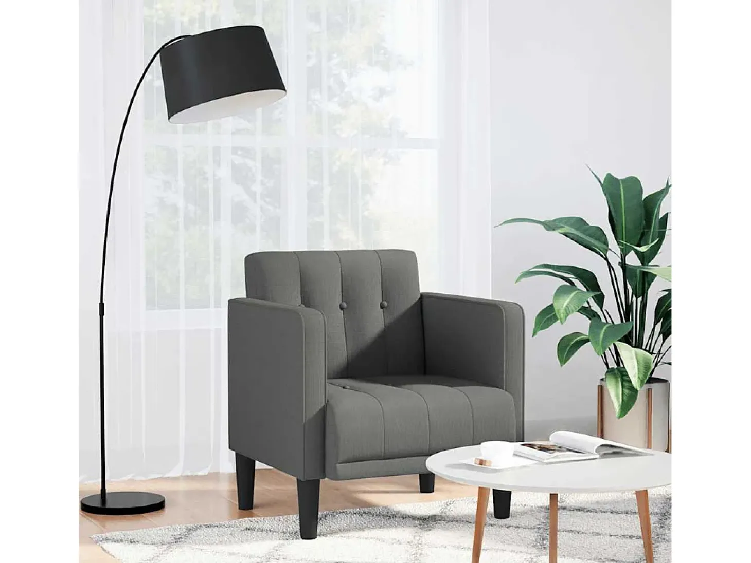 Poltrona | Cadeira Relax com apoio de braços 53 cm tecido cinzento-escuro SHL350621