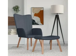 Poltrona | Cadeira Relax com banco veludo cinzento-escuro SHL640264
