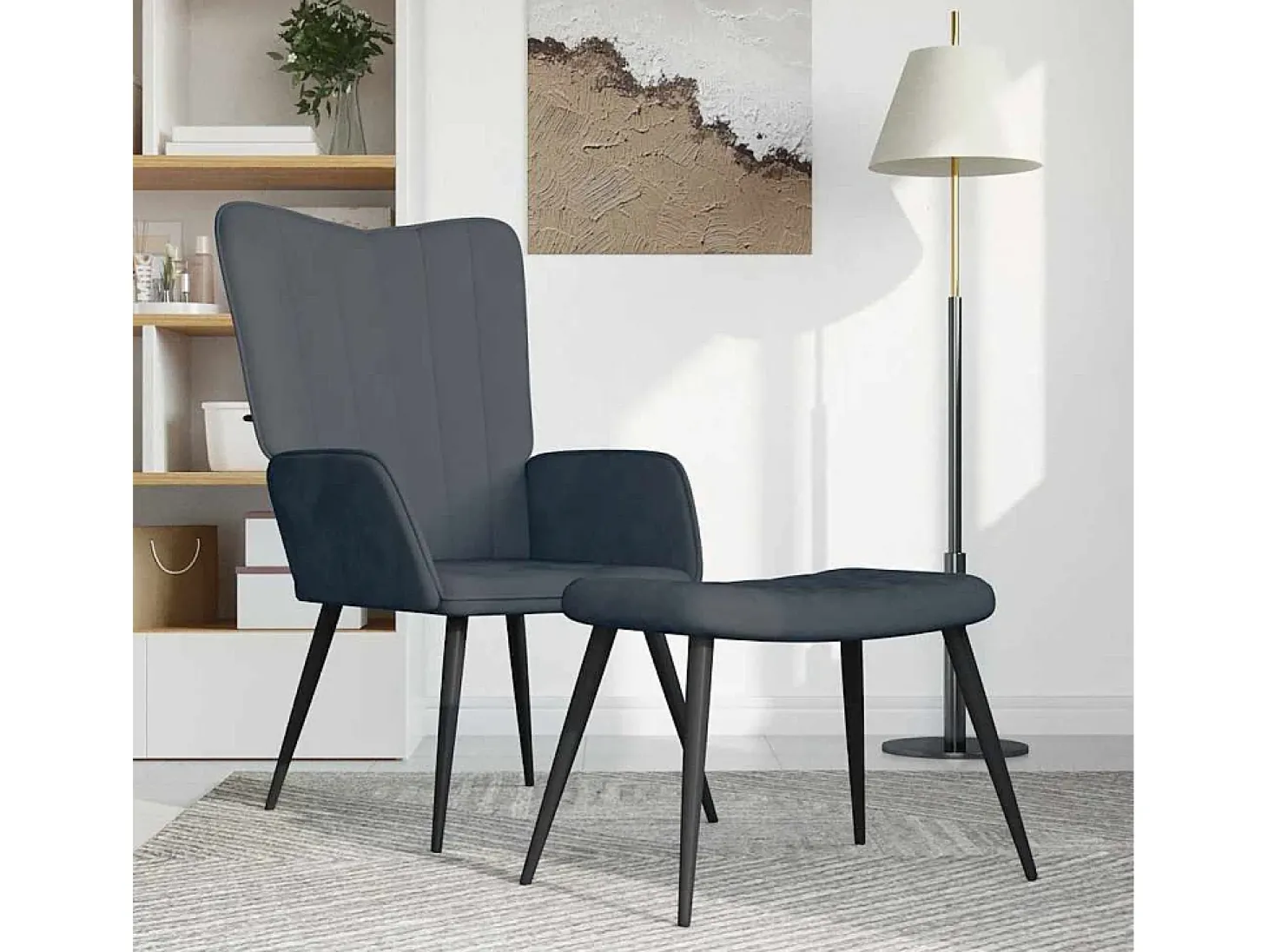 Poltrona | Cadeira Relax com banco veludo cinzento-escuro SHL825407