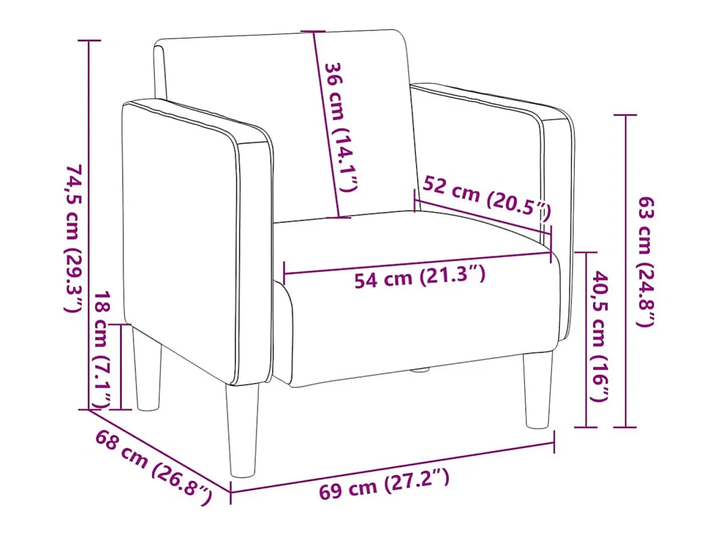 Poltrona | Cadeira Relax com apoio de braços 54 cm tecido corduroy SHL519919