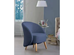 Poltrona Annarella, Poltrona lounge design, 100% Made in Italy, Poltrona relaxante em tecido acolchoado, 70x60h80 cm, Azul