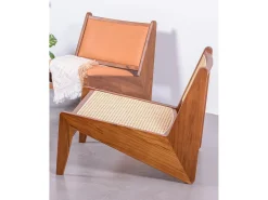 Poltrona baixa em madeira de teca e rattan natural - Compass - Teca