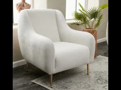 Poltrona branca NEGAN com pernas douradas - Estilo contemporâneo e confortável