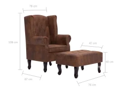 Poltrona Chesterfield cadeira de descanso poltrona de clube sofá de sala camurça sintética marrom 1102228/3
