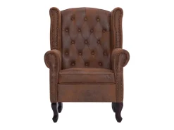 Poltrona Chesterfield cadeira de descanso poltrona de clube sofá de sala camurça sintética marrom 1102228/3