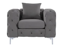Poltrona Chesterfield em veludo antracite e pés em metal EDWINA