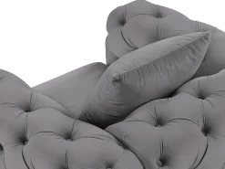 Poltrona Chesterfield em veludo antracite e pés em metal EDWINA