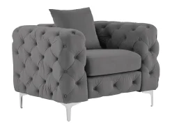 Poltrona Chesterfield em veludo antracite e pés em metal EDWINA