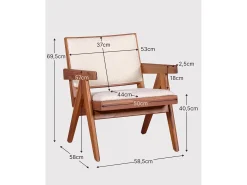 Poltrona clássica com braços em madeira teca e tecido bouclé - Compass - Branco