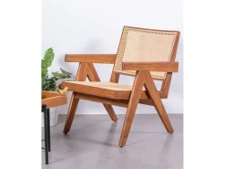 Poltrona clássica com braços em madeira de teca e rattan natural - Compass - Teca
