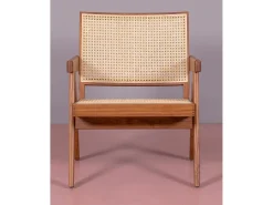 Poltrona clássica com braços em madeira de teca e rattan natural - Compass - Teca