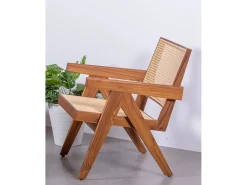 Poltrona clássica com braços em madeira de teca e rattan natural - Compass - Teca